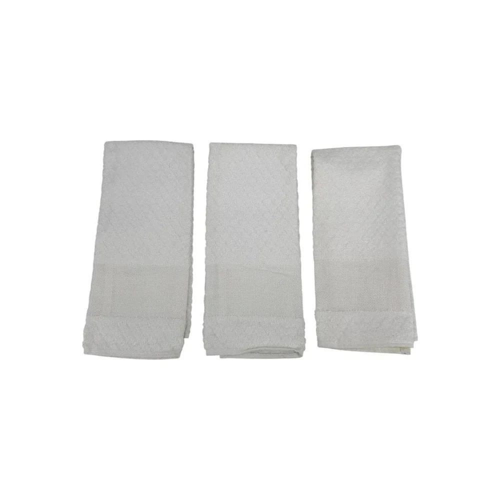 Vintage Charles Craft Off White Ecru Embroidery Towels Set of 3 Aida